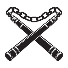 Sculpted Nunchaku silhouette, modern design with impact – Nunchaku illustration – Minimalist Nunchaku vector – Weapon silhouette

