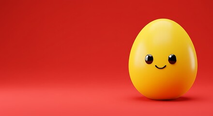 cute cartoon illustration, egg on the right side against a dazzling red backdrop, leaving ample copy space on the left for wallpaper. ,isolated on bright background, no text