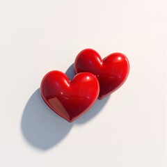 Fototapeta premium Two glossy red hearts on white background