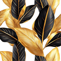 gold and black tropical leaves