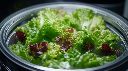 Fresh lettuce sitting in a spinner, ready to be served