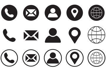Set of contact us icons. Vector address business illustration. Set of web icons for email computer communication. Vector website icon set
