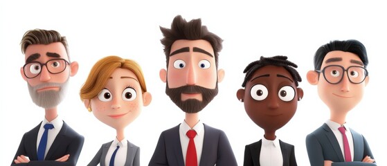 Animated diverse business team portraits