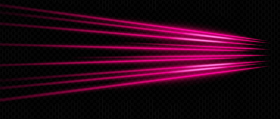 Purple directional light rays with neon glow on transparent background. Ideal for sci-fi interfaces, spotlight scenes, or data visuals.