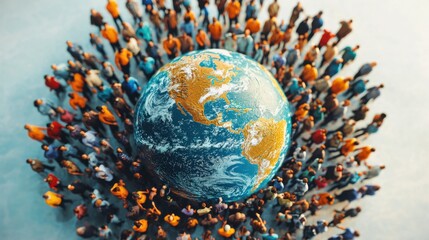 A globe surrounded by workers from around the world holding hands, symbolizing international solidarity