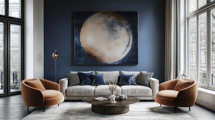 Obraz premium Modern Living Room with Cosmic Accents