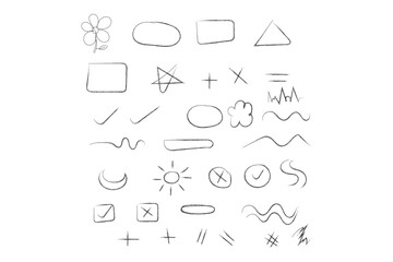 Brush sketch set of hand drawn shape underline highlight swirl arrow symbol icon element vector illustration for graphic design.