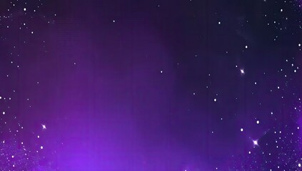 Deep purple and dark space, speckled with distant stars. A swirling nebula of vibrant hues and light specks