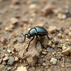Single Scarabaeus sacer of Sacred Scarab on ground