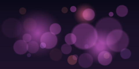 Bokeh. Soft purple blurred light circles on dark background. Ideal for festive backgrounds, elegant overlays, romantic designs, soft focus photography, light texture decoration.
