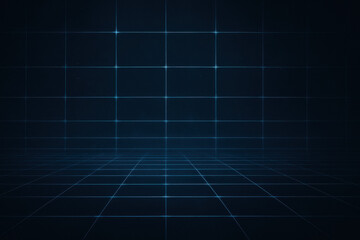 This digital grid scene embodies strategy and decision as the glowing lines illustrate a surface innovation and business growth in a dark ambient setting