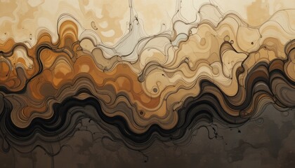 Abstract art featuring flowing lines and organic shapes in shades of brown and beige tones design