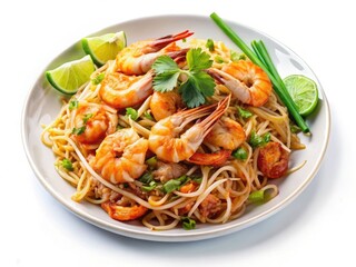Aerial View Pad Thai Prawns Close Up Delicious Thai Food Recipe Photography
