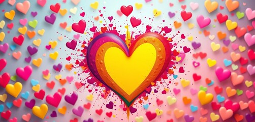 Vibrant LGBTQ+ rainbow heart splash, colorful hearts background, pride, community