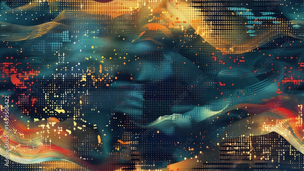 Poster abstract picture of neon light particle with digital technology style design connecting become dynam