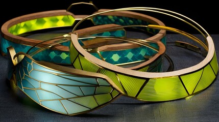 of digitally generated jewelry with glowing textures and impossible geometry