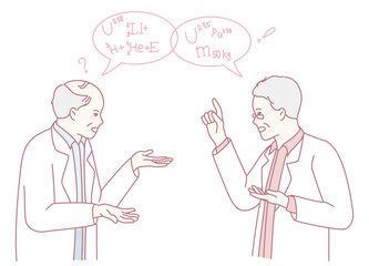 Two knowledgeable professionals humorously debate their differing scientific views on various topics