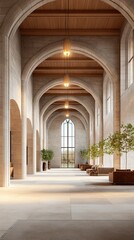 Stone warm homely interior with rustic charm, elegant stone warm homely design for cozy living, Spacious interior with elegant arches and light.