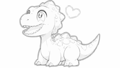 Obraz premium Cute dinosaur character outline with a heart for children's coloring 