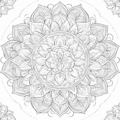Elegant mandala outline with layered floral designs for coloring
