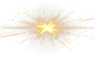 Radiant Golden Explosion with Bright Sparks and Shimmering Lights Overlay Isolate on Transparent Background, cutout, png