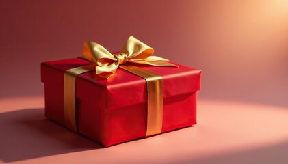 Obraz premium Crimson satin package, gold bow, soft inner light, satin, bow