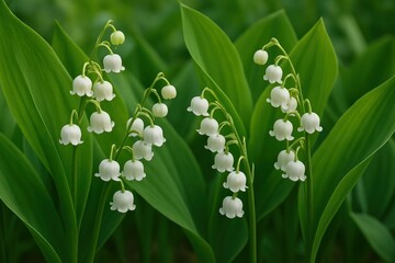 Delicate white flowers amidst greenery.