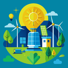 Download Renewable Energy Sources Windmill Solar Panels Vector Illustration Eps File For Design.