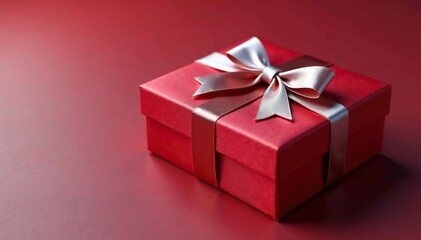 Obraz premium Crimson satin box, silver bow, soft inner light, silver, luxury