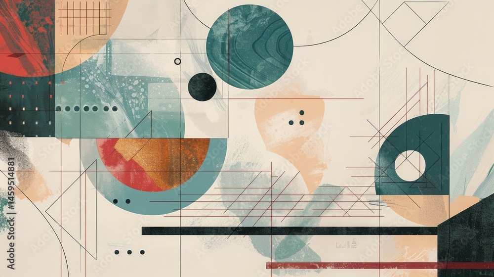 Poster abstract colorful geometric shapes effect on surface of digital cyber design express scene of cybers
