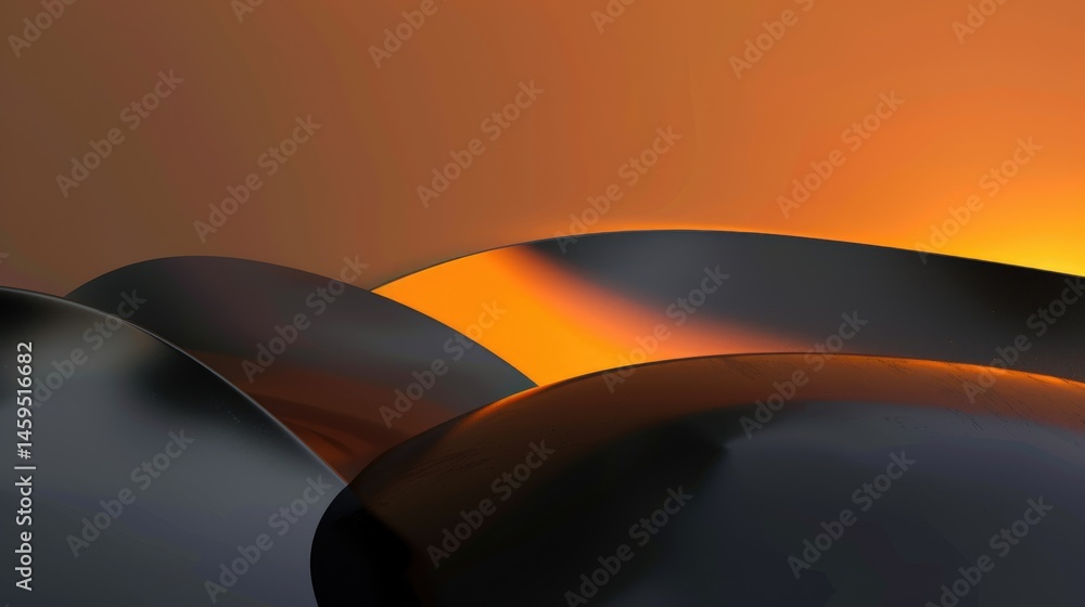 Poster abstract orange and black geometric shape flowing curves. background image of black and orange wave 