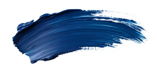 A dark blue brush stroke isolated on a white transparent  background. The brush stroke is thick and has a lot of texture.