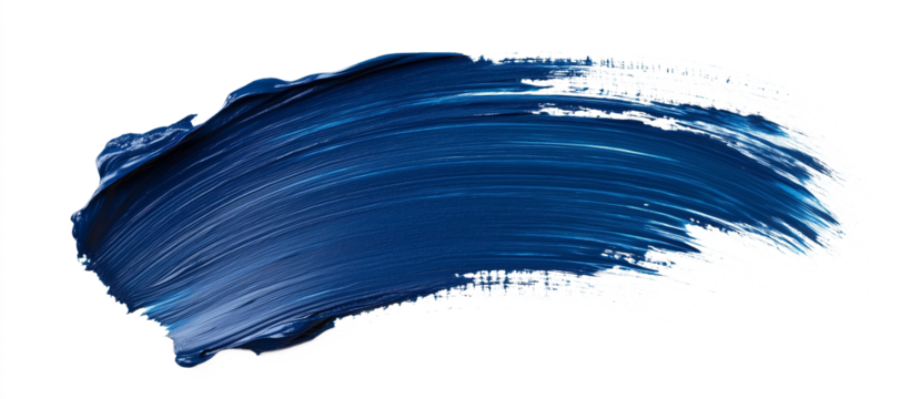 A dark blue brush stroke isolated on a white transparent  background. The brush stroke is thick and has a lot of texture.