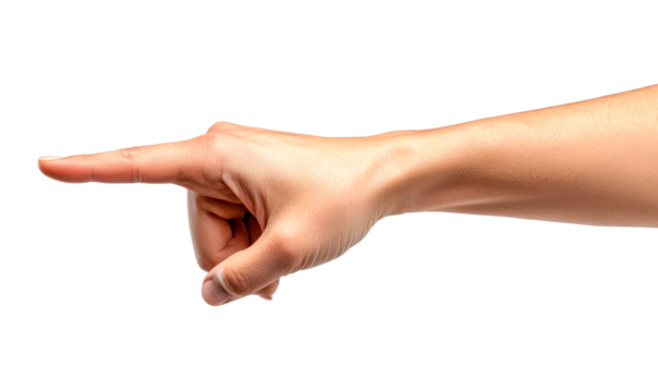 Hand Gesture Indicating Direction with Forefinger Extended Isolate on Transparent Background, cutout, png