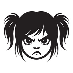 Forceful Angry Face silhouette with clear emotion – Angry Face illustration – Fierce Angry Face vector – Angry Silhouette

