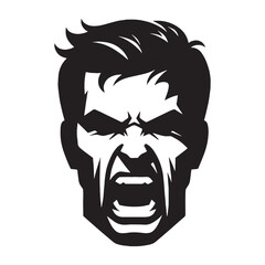 Contemporary Angry Face silhouette with bold contours – Angry Face illustration – Intense Angry Face vector – Angry Silhouette

