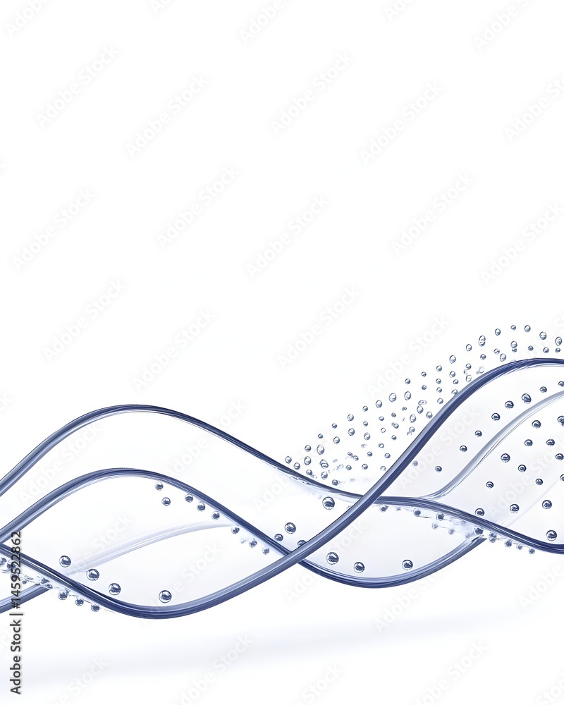 Poster abstract flowing blue wave design with subtle particle effects on white background