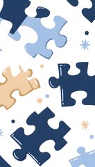 Fototapeta premium Abstract puzzle pieces pattern in blue, beige, and white