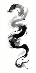 Obraz premium An elegant dragon, rendered in monochrome brushstrokes, gracefully ascends. This artwork encapsulates a sense of power, movement and cultural depth.