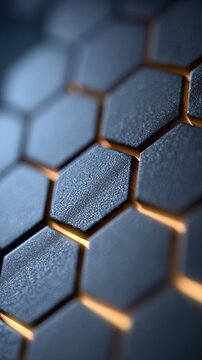 Intricate hexagonal shapes with illuminating lines create a futuristic, abstract pattern design.