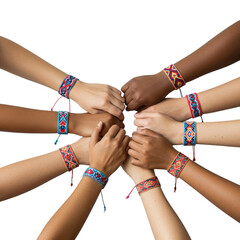 Hands together friendship bracelets isolated on transparent background