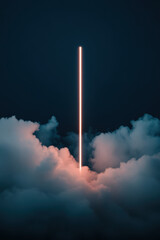 Light beam rising from clouds in the dark sky