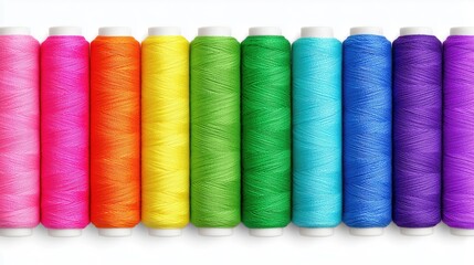 Colorful Spools of Thread in a Row