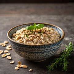 Fresh Oatmeal Bowl with Herbs
