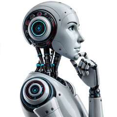 ai robot thinking, side view isolated on white background