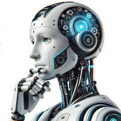 ai robot thinking, side view isolated on white background