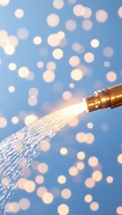 Sparkling water jet against a bokeh background
