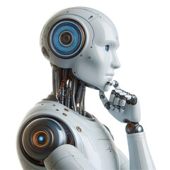 ai robot thinking, side view isolated on white background
