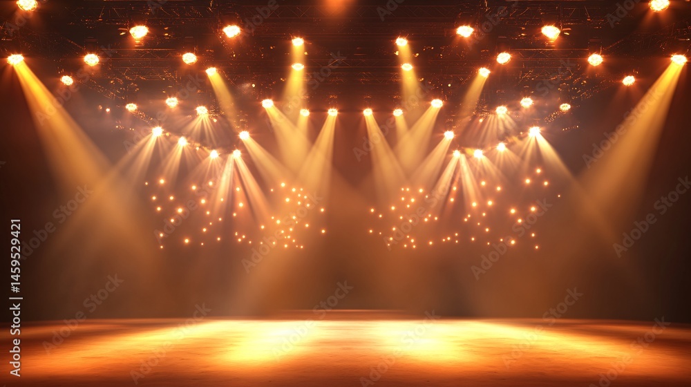 Poster enchanting bokeh lights with golden glow perfect for performance events