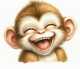 Aqua Ape Antics monkey laughs and is happy isolated watercolor vector illustration svg © Arun168